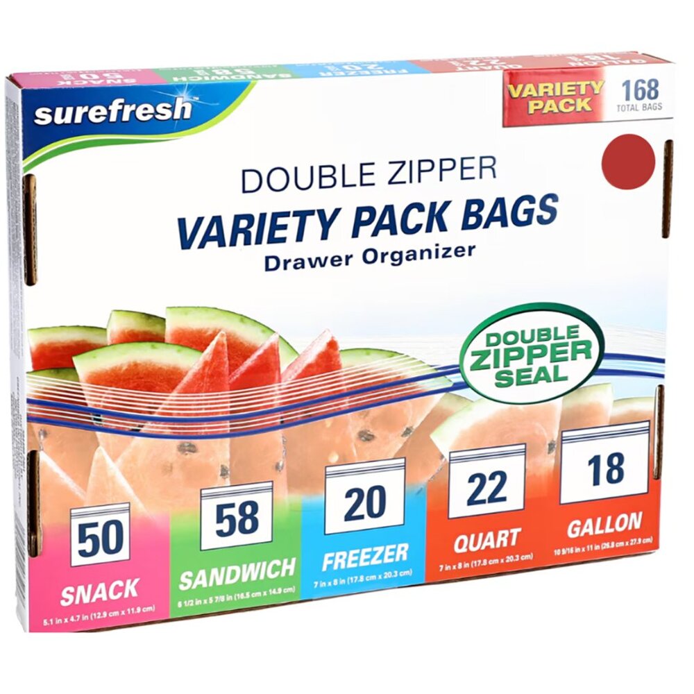 NEW Surefresh 168ct Storage Bag Variety Pack - Double Zipper Drawer Organizer